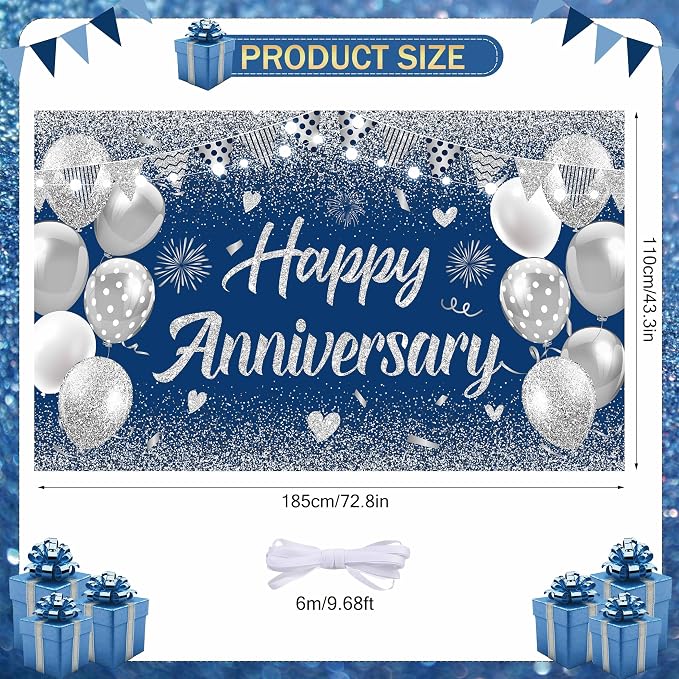 Blue Silver Happy Wedding Anniversary Banner - Image 2