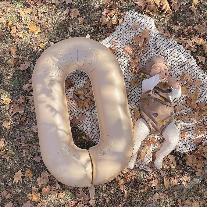 Number 0 Balloon Beige, 40 Inch Large Cream Foil 0 Helium Balloons - Image 3