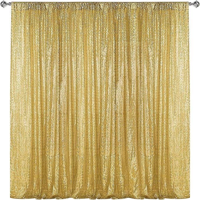 Sugargirl Gold Sequin Backdrop Curtain 10FTx10FT Glitter Gold Background Drapes by Sugargirl