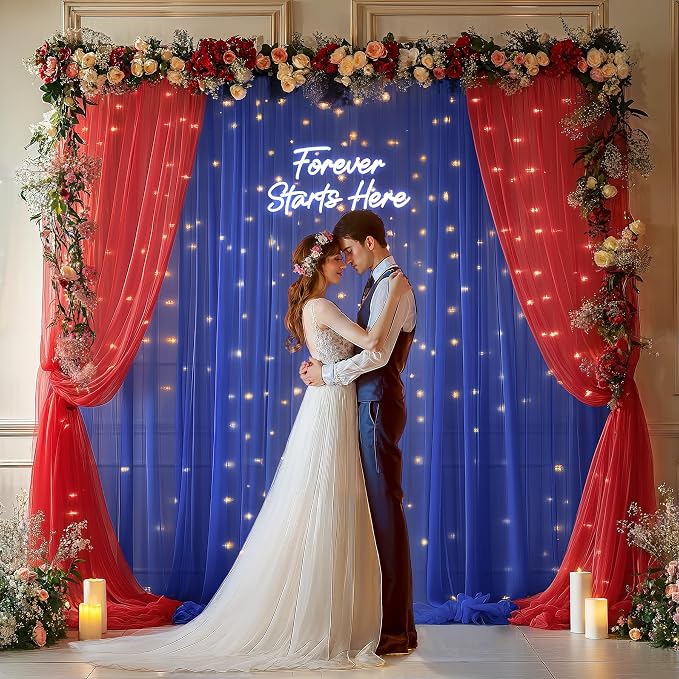 10x10ft Royal Blue Red Tulle Backdrop Curtain - Image 4