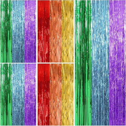 5 Pack Rainbow Backdrop Party Decorations Tinsel Curtain Party Streamer Foil by BOMSI