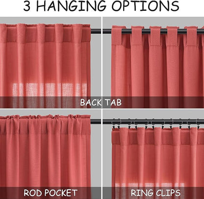 Watermelon Red Curtains 108 Inches Long 2 Panels, Semi Sheer Back Tab Loop - Image 3