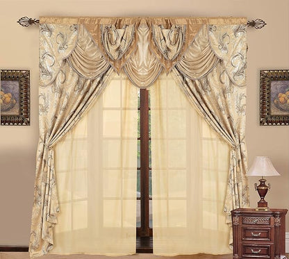 GLORY RUGS Jacquard Luxury Window 2 Panel Set Taupe Curtain - Image 2