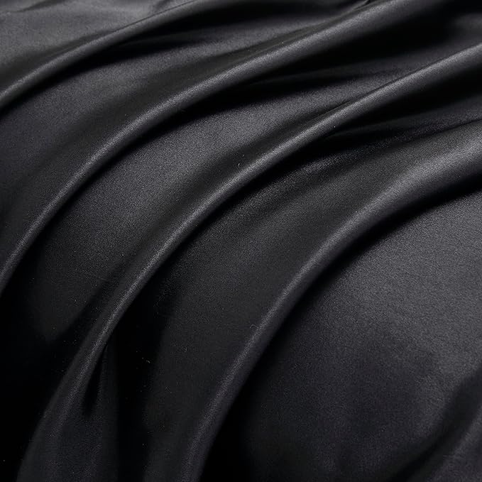 Black Satin Pillowcases Queen Size Set of 2 for Hair and Skin,Black Silk Pillowcase Breathable Pillowcase with Envelope Closure