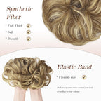 FESHFEN Messy Bun Hair Piece - Large Elastic Wavy Curly Hair Bun Scrunchies Ponytail Extensions Synthetic Chignon Hairpieces for Women, Sand 1.94oz
