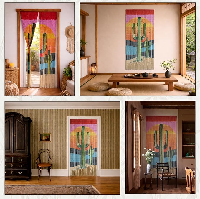 Cactus Beaded Bamboo Curtain for Doorways 35.4" x 78.7" | 90-strand bead curtain - Image 6