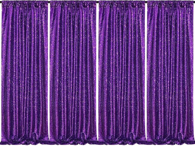 B-COOL Purple Sequin Backdrop Curtains 4 Packs 2ftx8ft Sparkle Backdrop Fabric by B-COOL