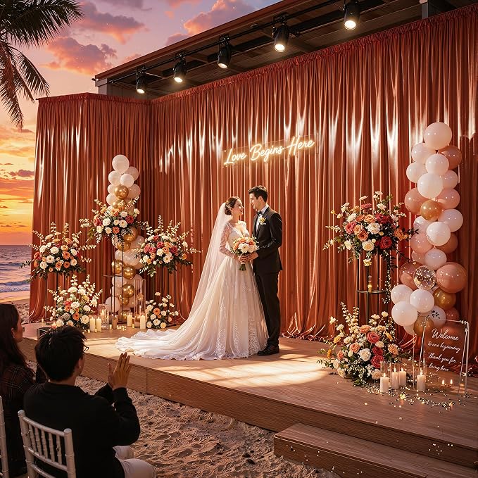 30x10ft Terracotta Glitter Backdrop Curtain - Image 2