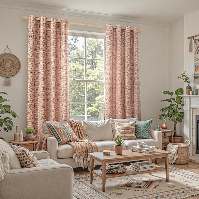 BGment Terracotta Leaf Jacquard Curtains - Image 2