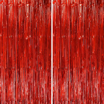 Voircoloria Red Foil Fringe Backdrop Curtains, 2 Pack | Tinsel Streamers by Voircoloria