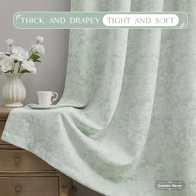 Beauoop Green Floral Jacquard Blackout Curtains - Image 6