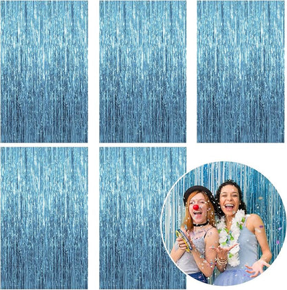 5 Pack Foil Curtain Backdrop Blue Metallic Tinsel Foil Fringe Curtains Photo by KEJ