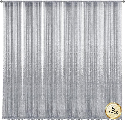 2×8FT-6PCS Silver Sequin Backdrop Curtains Panels, Photography Backdrop Glitter - Image 7