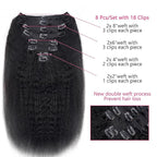 Clip in Hair Extensions Real Human Hair Clip Ins 100% Unprocessed Brazilian Virgin Hair Clip on Hair Extensions Kinky Straight Hair Clip ins 8pcs with 18 Clips 120g(14inch)