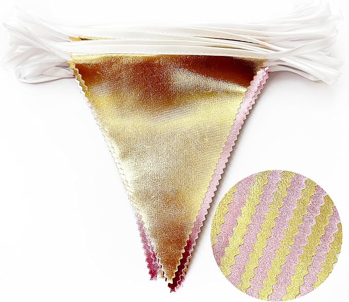Pink Gold Party Decoration Metallic Fabric Light Pink Gold Triangle Pennant - Image 3