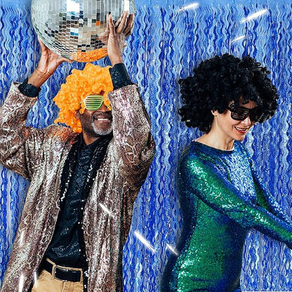 Blue Backdrop Wavy Tinsel Foil Fringe Curtains - Image 4