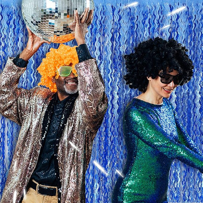 Blue Backdrop Wavy Tinsel Foil Fringe Curtains - Image 4