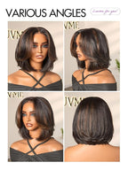 LUVME HAIR 5X5 Layered Cut Bob Wig 100% Human Hair Wigs Glueless 10 Inches Bob Pre Cut Plucked Lace Short Wig Ready To Go Bleached Knots Middle Part Brown Highlight Wigs