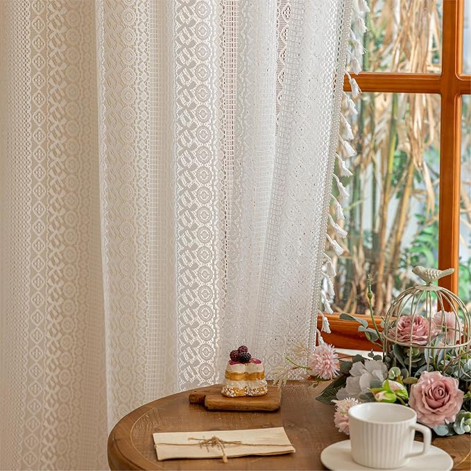 Sutuo Home White Boho Lace Curtains 2 Panels - Image 9