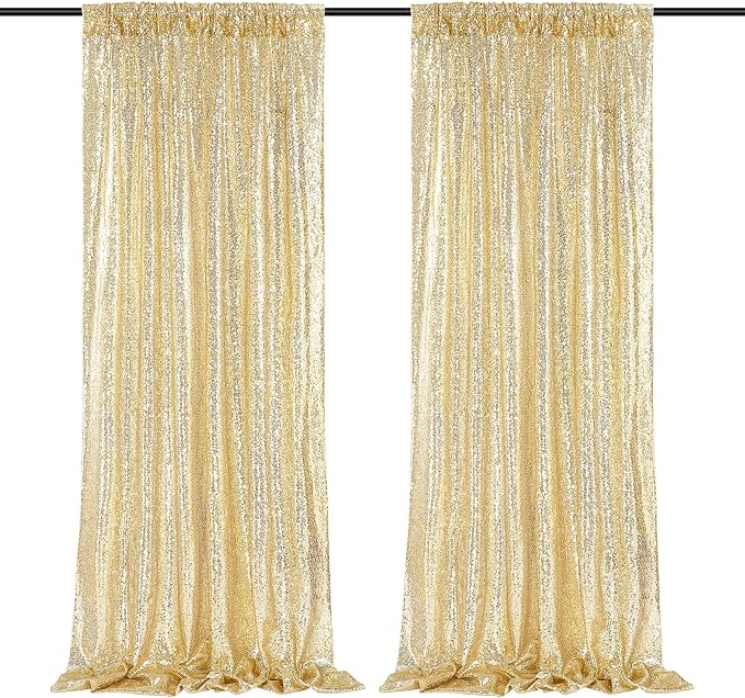 Light Gold Sequin Backdrop Curtains Party Glitter Drapes 2 Pcs 2FTx8FT | by B-COOL