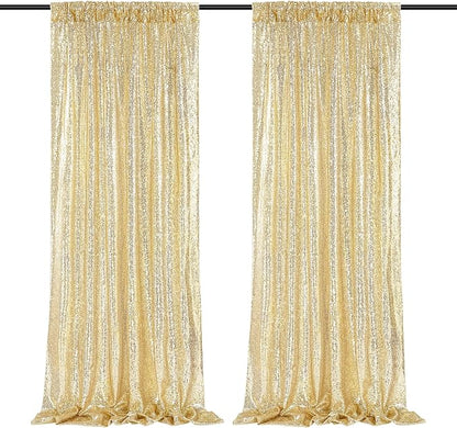 Light Gold Sequin Backdrop Curtains Party Glitter Drapes 2 Pcs 2FTx8FT | by B-COOL