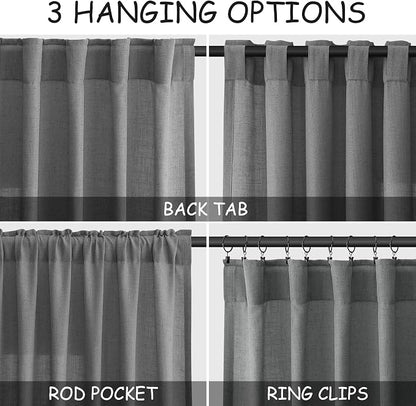 Dark Grey Linen Extra Long Curtain 108 Inches Long 2 Panels Set Back Tab Drapes - Image 2