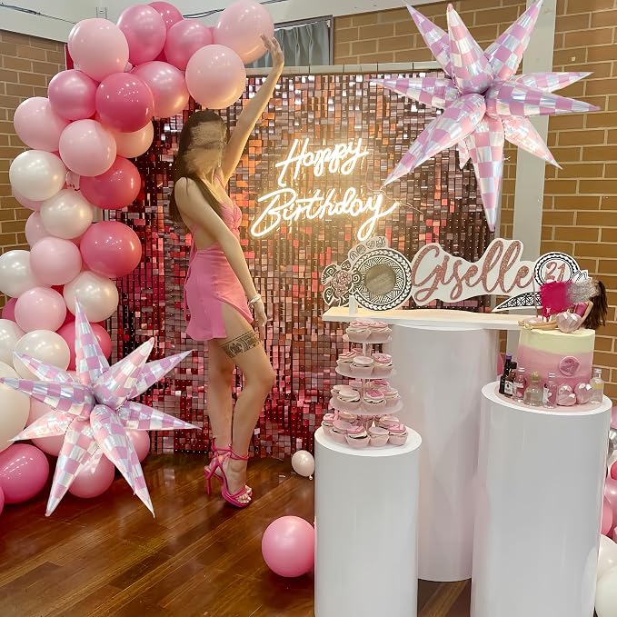 2 * 12Pcs Pink Silver Holographic Explosion Star Foil Balloons/Iridescent - Image 6