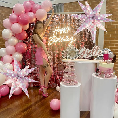 2 * 12Pcs Pink Silver Holographic Explosion Star Foil Balloons/Iridescent - Image 6