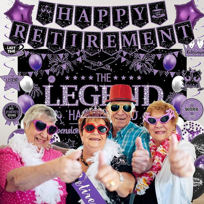 Roetyce Purple Retirement Party Decorations Women, Happy Retirement Banner | - Image 7