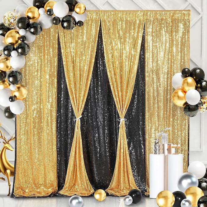 7ft x 7ft Gold Sequin Backdrop Curtain Glitter Photo Booth Backdrop | Glitter - Image 5