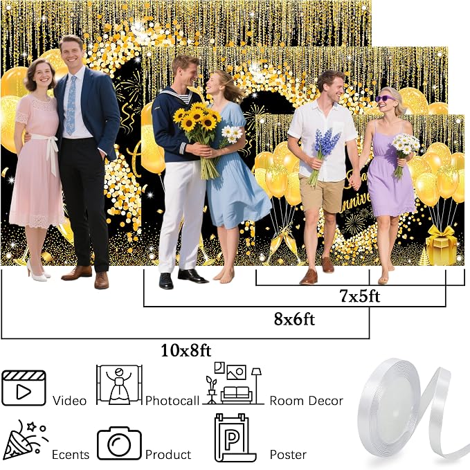 9x6 ft Floral Anniversary Backdrop Banner - Image 6