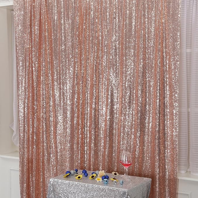 Poise3EHome Sequin Backdrop Curtain, 10Ft x 10Ft Rose Gold Glitter Photography - Image 8