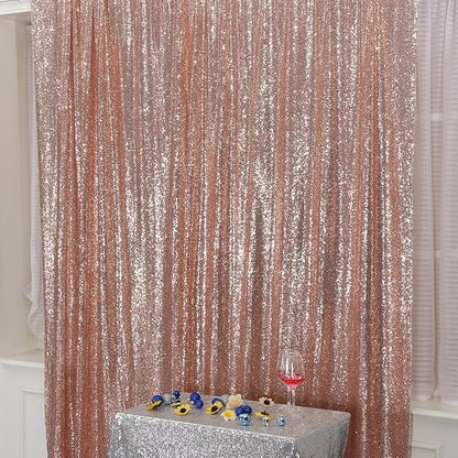 Poise3EHome Sequin Backdrop Curtain, 10Ft x 10Ft Rose Gold Glitter Photography - Image 8