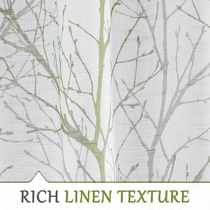 FMFUNCTEX Linen Sage Green White Semi Sheer Print Curtains 84 Inch 2 Panels | - Image 4