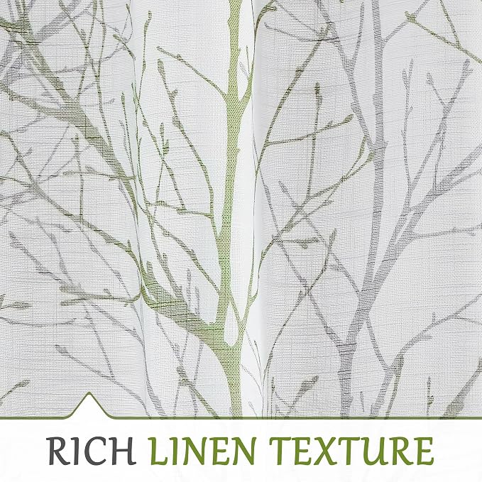 FMFUNCTEX Linen Sage Green White Semi Sheer Curtains 108 Inch Long 2 Panels | - Image 4