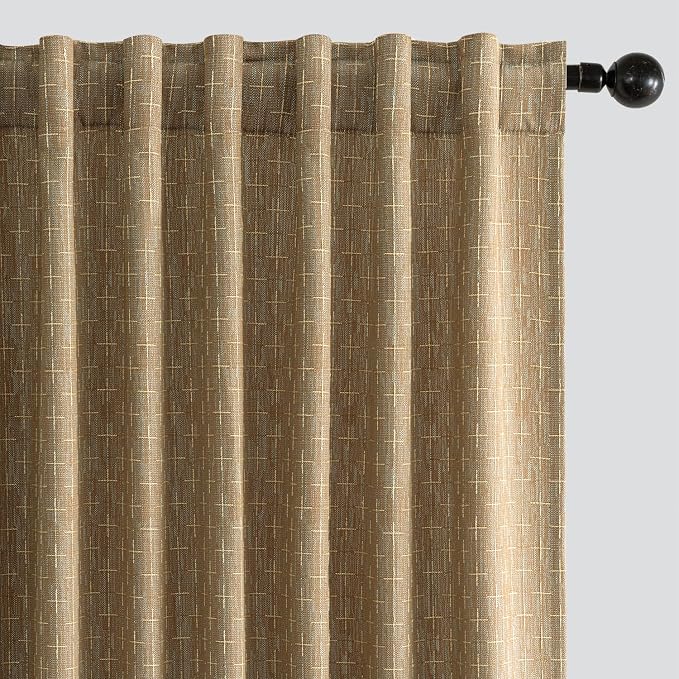MIULEE Patterned Farmhouse Linen Curtains, Back Tab, Khaki | Linen Curtains by MIULEE