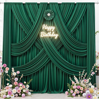 10 ft x 8 ft Wrinkle Free Hunter Green Backdrop Curtain - Image 3