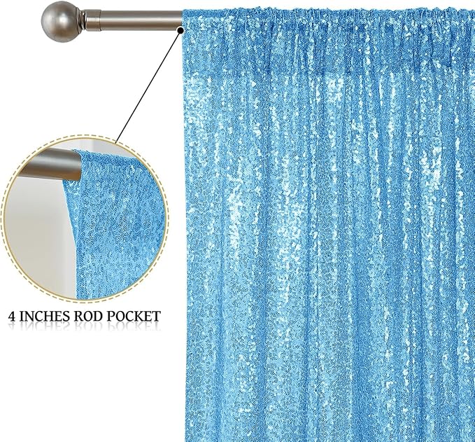 Sugargirl Blue Sequin Backdrop Curtain 3 Panels 2FTx8FT Glitter Blue Background - Image 5