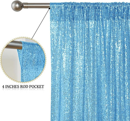 Sugargirl Blue Sequin Backdrop Curtain 3 Panels 2FTx8FT Glitter Blue Background - Image 5
