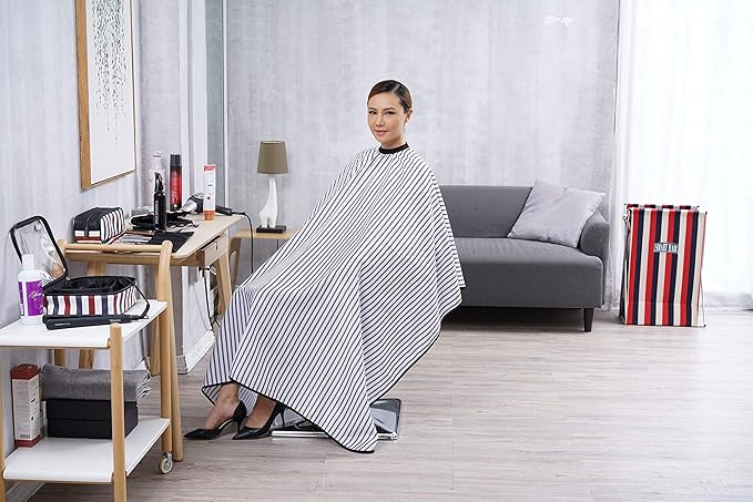 Professional Salon Cape Polyester Barber cape Hair Cut Cape,57”x66.8”,Black and White Stripes,C250023B-L
