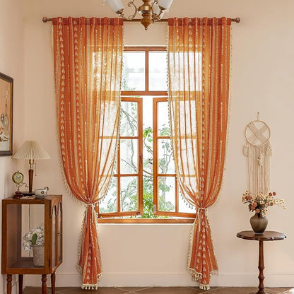 Boho Curtains for Bedroom, Burnt Orange Curtains 84 Inch Length 2 Panels Light - Image 6