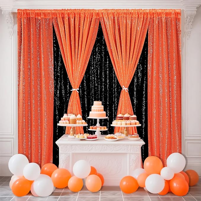 Orange Sequin Backdrop Curtains, 2 Panels 2FTx8FT Orange Curtain Backdrop - Image 8
