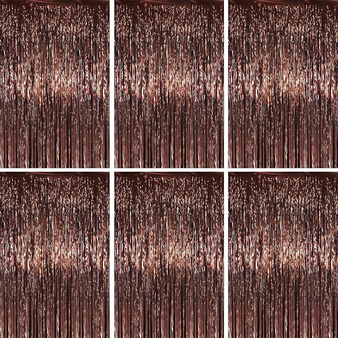 Voircoloria Brown Foil Fringe Backdrop Curtains, Birthday Party Decorations by Voircoloria