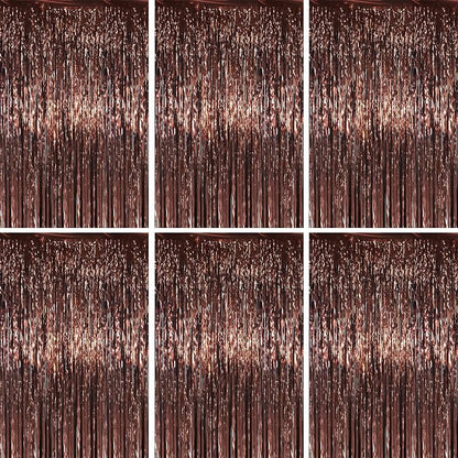 Voircoloria Brown Foil Fringe Backdrop Curtains, Birthday Party Decorations by Voircoloria