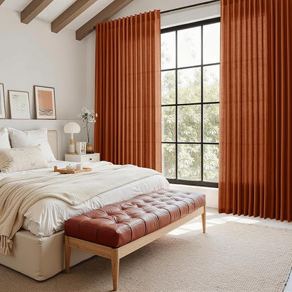 Extra Long Linen Curtains 108 Inches Long 2 Panel Set Back Tab Terracotta Boho - Image 7