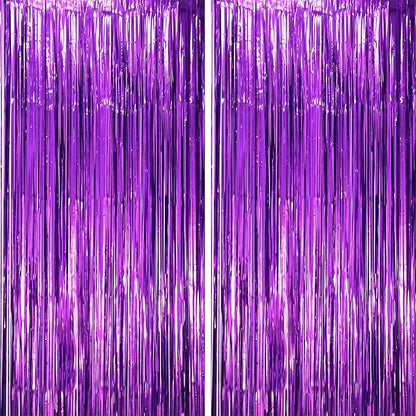 Voircoloria Purple Foil Fringe Backdrop Curtains, 2 Pack | Tinsel Streamers by Voircoloria