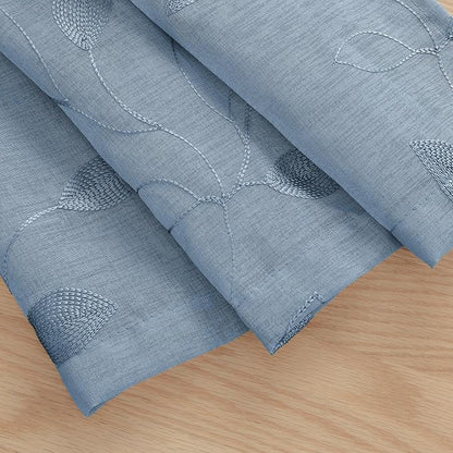 HOMEIDEAS Stone Blue Sheer Kitchen Curtains 30 X 36 Inch Length 2 Panels - Image 4