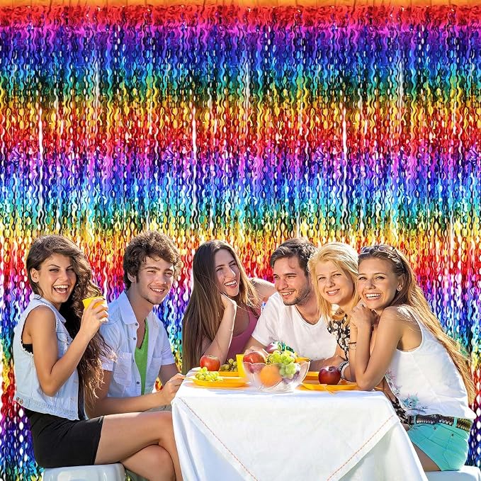 2 Pack Colorful Wavy Foil Fringe Curtain Backdrop, 3.3 X 6.6 Ft Rainbow Wavy - Image 6