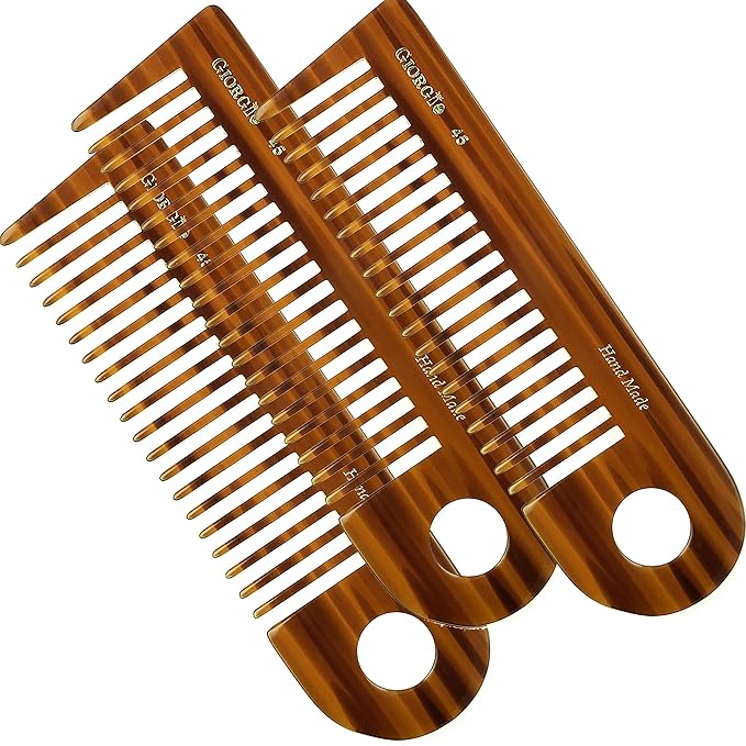 Giorgio G45 Tortoiseshell Detangling Wide Tooth Shower Comb, Easy Use for Thick Curly Wavy Hair. Long Detangler Comb For Wet and Dry Hair. Handmade, Saw-Cut, Hand Polished