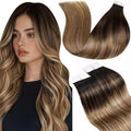 LaaVoo Hair Extensions Tape in Human Hair Ombre Tape in Hair Extensions Balayage Brown to Chestnut Brown with Blonde Tape on Extensions Human Hair Soft Straight Hair 40pcs 20 inch 100g